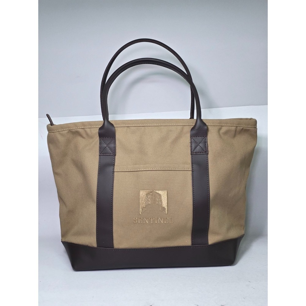 Cross Canvas Company Zippered Tote Beige Canvas Brown Leather Large Bag USA Made